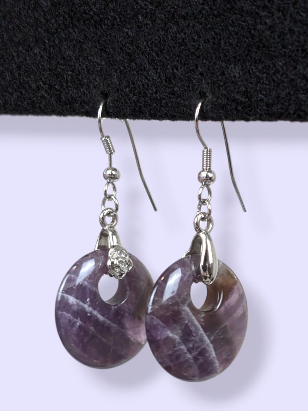 Amethyst Disc Dangling Earrings